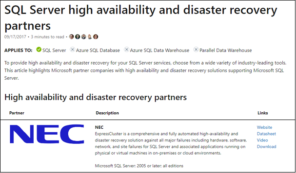 SQL Server high availability and disaster recovery partners